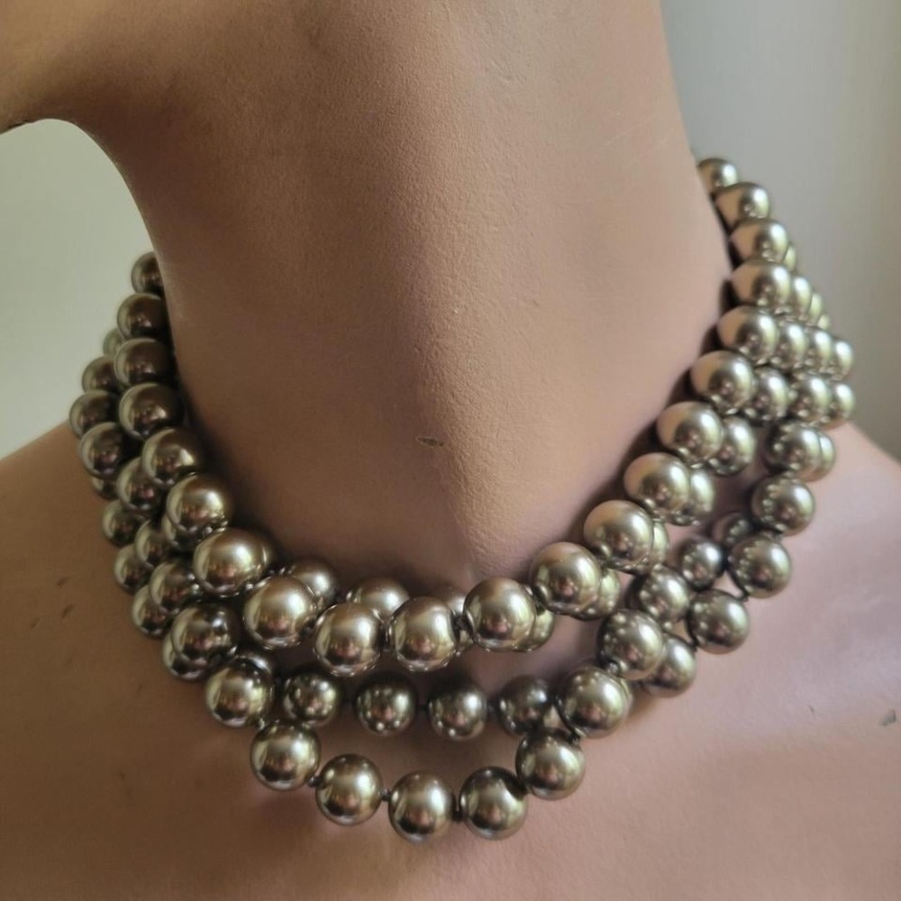 Dell'Olio Long Faux Pearl Necklace OS Pewter EX‎